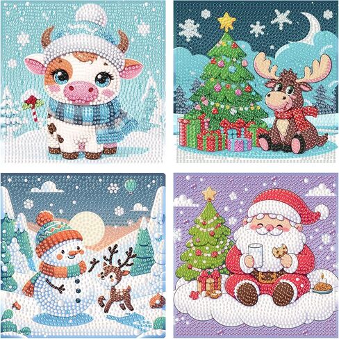tigdtiu 5D Diamond Art Kits for Kids, 4 Pcs Colorful Christmas Kid's DIY Diamond Big Gem Art,Kids' Mosaic Diamond Art Kits Crafts for Kids Ages 4-8-10-12 Children for Gifts 6x6inch(Without Frame) in Saudi Arabia