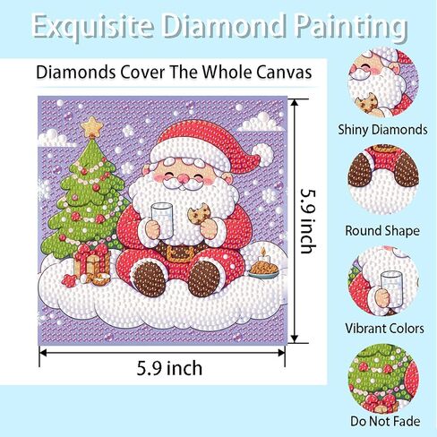 tigdtiu 5D Diamond Art Kits for Kids, 4 Pcs Colorful Christmas Kid's DIY Diamond Big Gem Art,Kids' Mosaic Diamond Art Kits Crafts for Kids Ages 4-8-10-12 Children for Gifts 6x6inch(Without Frame) in Saudi Arabia
