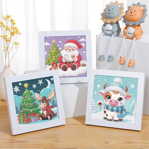 tigdtiu 5D Diamond Art Kits for Kids, 4 Pcs Colorful Christmas Kid's DIY Diamond Big Gem Art,Kids' Mosaic Diamond Art Kits Crafts for Kids Ages 4-8-10-12 Children for Gifts 6x6inch(Without Frame) in Saudi Arabia