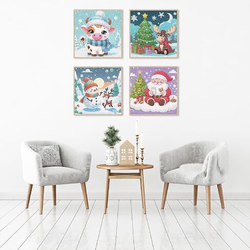 tigdtiu 5D Diamond Art Kits for Kids, 4 Pcs Colorful Christmas Kid's DIY Diamond Big Gem Art,Kids' Mosaic Diamond Art Kits Crafts for Kids Ages 4-8-10-12 Children for Gifts 6x6inch(Without Frame) in Saudi Arabia