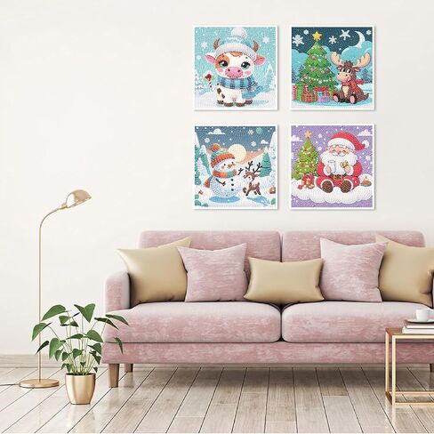 tigdtiu 5D Diamond Art Kits for Kids, 4 Pcs Colorful Christmas Kid's DIY Diamond Big Gem Art,Kids' Mosaic Diamond Art Kits Crafts for Kids Ages 4-8-10-12 Children for Gifts 6x6inch(Without Frame) in Saudi Arabia