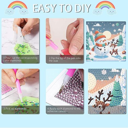 tigdtiu 5D Diamond Art Kits for Kids, 4 Pcs Colorful Christmas Kid's DIY Diamond Big Gem Art,Kids' Mosaic Diamond Art Kits Crafts for Kids Ages 4-8-10-12 Children for Gifts 6x6inch(Without Frame) in Saudi Arabia