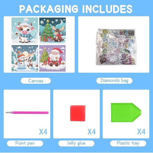 tigdtiu 5D Diamond Art Kits for Kids, 4 Pcs Colorful Christmas Kid's DIY Diamond Big Gem Art,Kids' Mosaic Diamond Art Kits Crafts for Kids Ages 4-8-10-12 Children for Gifts 6x6inch(Without Frame) in Saudi Arabia