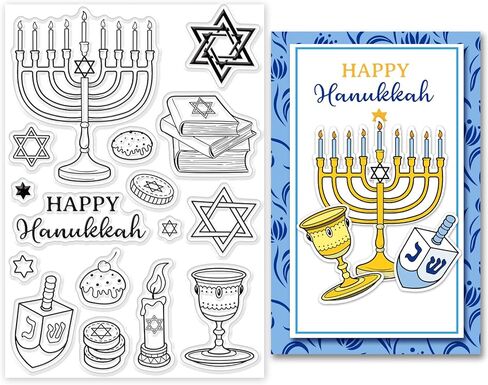 GLOBLELAND Happy Hanukkah Clear Stamps Candles Gold Coins Silicone Stamp Cakes Books Chanukah Transparent Stamp for Card Making DIY Scrapbooking Crafting Photo Album Journal Decor in Kuwait