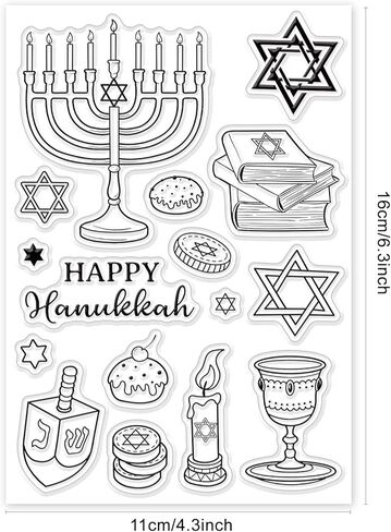 GLOBLELAND Happy Hanukkah Clear Stamps Candles Gold Coins Silicone Stamp Cakes Books Chanukah Transparent Stamp for Card Making DIY Scrapbooking Crafting Photo Album Journal Decor in Kuwait