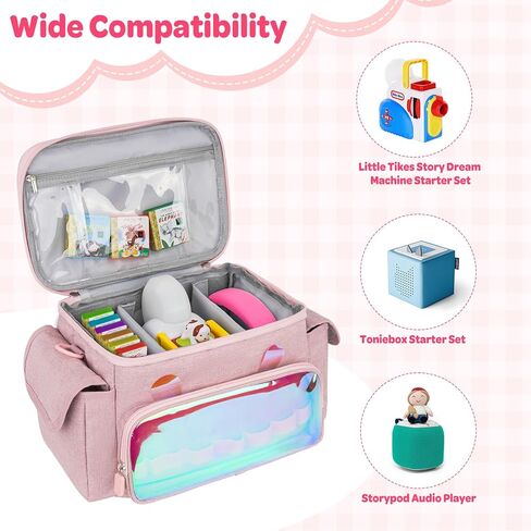 Carrying Case Fits for Toniebox & Little Tikes Story Dream Machine Starter Set, Cute Storage Bag Compatible with Toniebox Audio Player, Tonies Characters and Accessories, Rose Red(Bag Only) in Kuwait