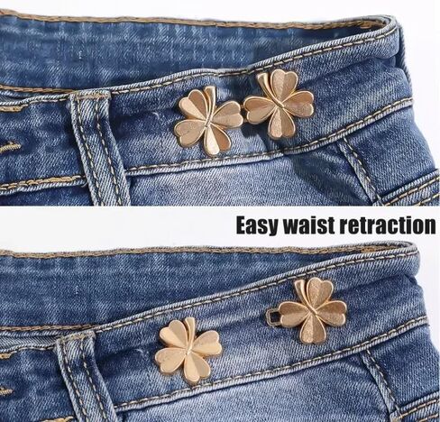 1 Pair Adjustable Four-Leaf Clover Jeans Buttons, No Need to Sew Detachable Button Pins Perfect Fit Detachable Instant Button (Gun Color) in Saudi Arabia
