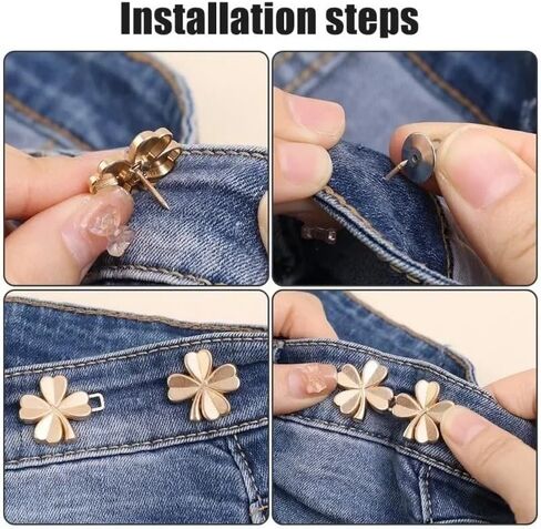 1 Pair Adjustable Four-Leaf Clover Jeans Buttons, No Need to Sew Detachable Button Pins Perfect Fit Detachable Instant Button (Gun Color) in Saudi Arabia