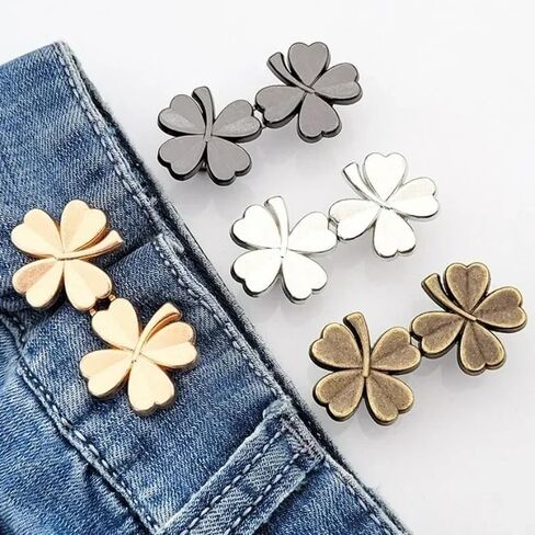 1 Pair Adjustable Four-Leaf Clover Jeans Buttons, No Need to Sew Detachable Button Pins Perfect Fit Detachable Instant Button (Gun Color) in Saudi Arabia