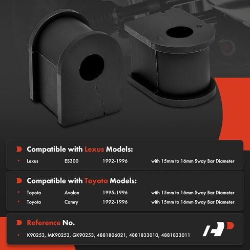 A-Premium 2 × مجموعة جلبة قضيب Sway من الخلف إلى الإطار، متوافقة مع Toyota Camry 1992-1996، Avalon 1995-1996 وLexus ES300 1992-1996 in Saudi Arabia