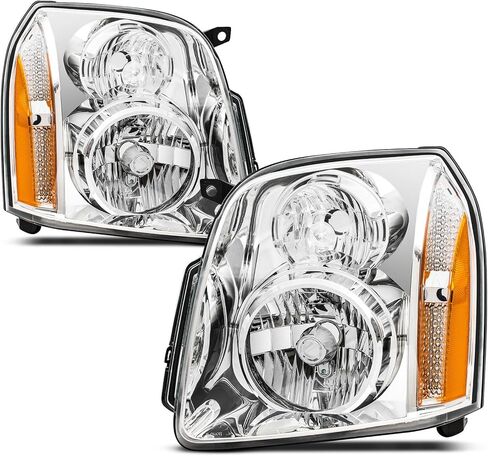 مجموعة المصابيح الأمامية طراز Denali لعام 2007 2008 2009 2010 2011 2012 2013 2014 GMC Yukon/Yukon XL 1500 مجموعة المصابيح الأمامية الهالوجين، عاكس كهرماني مبيت من الكروم in Saudi Arabia