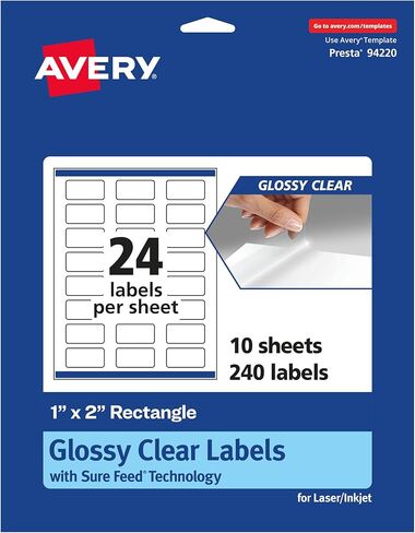 ملصقات مستطيلة لامعة وواضحة من Avery، تقنية Sure Feed، 1 بوصة × 2 بوصة، 240 ملصقًا شفافًا لامعًا، طباعة حتى الحافة، قابلة للطباعة بالليزر/النافثة للحبر in Saudi Arabia