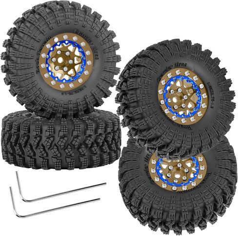 مجموعة إطارات عجلات Beadlock مقاس 1.3 بوصة/عجلات RC وحافة لسيارة 1/18 1/24 Trx4m SCX24 FCX24 RC الزاحفة، حافة عجلة ألومنيوم 1.3 إطارات مطاطية ناعمة مع حلقة عجلات، بني in Saudi Arabia