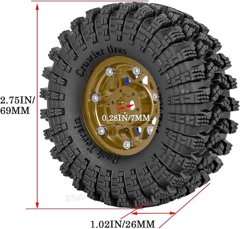 مجموعة إطارات عجلات Beadlock مقاس 1.3 بوصة/عجلات RC وحافة لسيارة 1/18 1/24 Trx4m SCX24 FCX24 RC الزاحفة، حافة عجلة ألومنيوم 1.3 إطارات مطاطية ناعمة مع حلقة عجلات، بني in Saudi Arabia