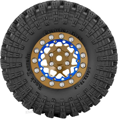 مجموعة إطارات عجلات Beadlock مقاس 1.3 بوصة/عجلات RC وحافة لسيارة 1/18 1/24 Trx4m SCX24 FCX24 RC الزاحفة، حافة عجلة ألومنيوم 1.3 إطارات مطاطية ناعمة مع حلقة عجلات، بني in Saudi Arabia