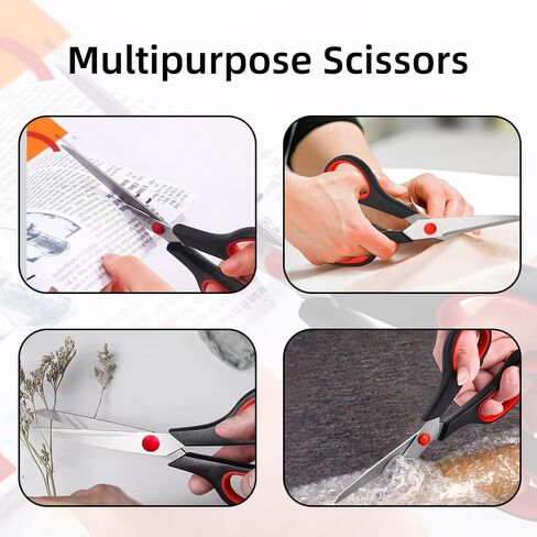 Heavy Duty Scissors, Stainless Steel Blades, Comfort Grip Handles, Multipurpose for Office/Home/Crafts, Red in Saudi Arabia