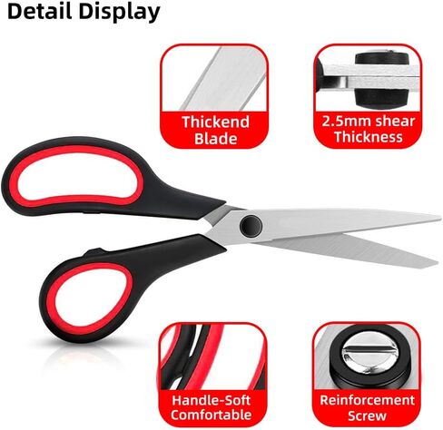 Heavy Duty Scissors, Stainless Steel Blades, Comfort Grip Handles, Multipurpose for Office/Home/Crafts, Red in Saudi Arabia