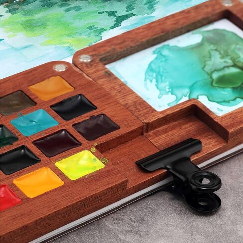 Soho Urban Artist Mini Wooden Travel Watercolor Set of 15 - Professional Watercolor Paint Set for Watercolorists & Plein Air Artists, Semi-Moist Pans, Pocket-Sized Magnetic Wood Case with Mixing Area in Saudi Arabia