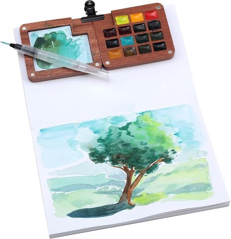 Soho Urban Artist Mini Wooden Travel Watercolor Set of 15 - Professional Watercolor Paint Set for Watercolorists & Plein Air Artists, Semi-Moist Pans, Pocket-Sized Magnetic Wood Case with Mixing Area in Saudi Arabia