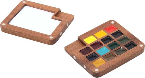 Soho Urban Artist Mini Wooden Travel Watercolor Set of 15 - Professional Watercolor Paint Set for Watercolorists & Plein Air Artists, Semi-Moist Pans, Pocket-Sized Magnetic Wood Case with Mixing Area in Saudi Arabia