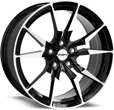 عجلة SHIFT WHEELS المخصصة - 18 × 8، 35 إزاحة، نمط مسمار 5 × 114.3، محور 72.6 مم - أسود لامع مع حافة وجه مُصنعة آليًا in Kuwait