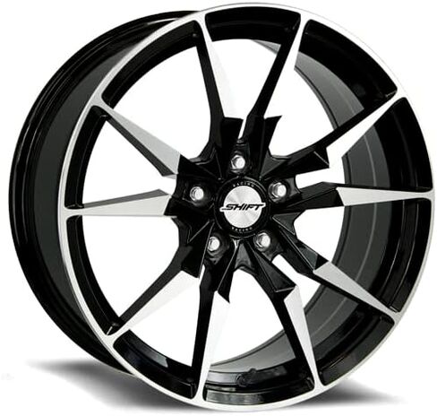 عجلة SHIFT WHEELS المخصصة - 18 × 8، 35 إزاحة، نمط مسمار 5 × 114.3، محور 72.6 مم - أسود لامع مع حافة وجه مُصنعة آليًا in Kuwait
