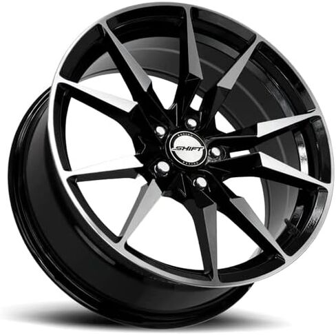 عجلة SHIFT WHEELS المخصصة - 18 × 8، 35 إزاحة، نمط مسمار 5 × 114.3، محور 72.6 مم - أسود لامع مع حافة وجه مُصنعة آليًا in Kuwait