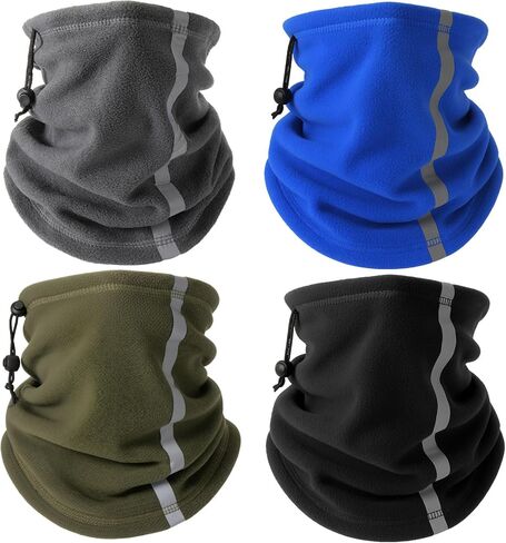 4 Pcs Visibility Reflective Neck Gaiter Winter Fleece Neck Scarf Thermal Face Scarf Neck Scarf with Drawstring for Men Women (Fluorescent Green) in Saudi Arabia