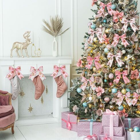 Norme 4 Roll Christmas Pink Ribbon 2.5 Inch 40 Yards Gingerbread Man Christmas Wired Edge Fabric Ribbon for Xmas Tree Decoration, DIY Crafts, Bow Wreath, Gift Wrapping in Saudi Arabia