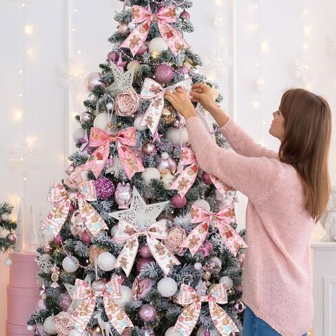 Norme 4 Roll Christmas Pink Ribbon 2.5 Inch 40 Yards Gingerbread Man Christmas Wired Edge Fabric Ribbon for Xmas Tree Decoration, DIY Crafts, Bow Wreath, Gift Wrapping in Saudi Arabia