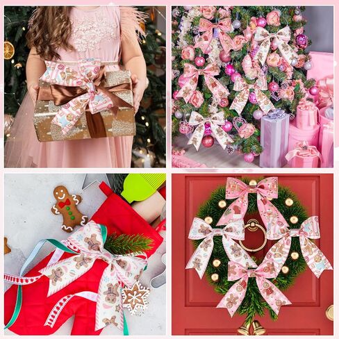 Norme 4 Roll Christmas Pink Ribbon 2.5 Inch 40 Yards Gingerbread Man Christmas Wired Edge Fabric Ribbon for Xmas Tree Decoration, DIY Crafts, Bow Wreath, Gift Wrapping in Saudi Arabia