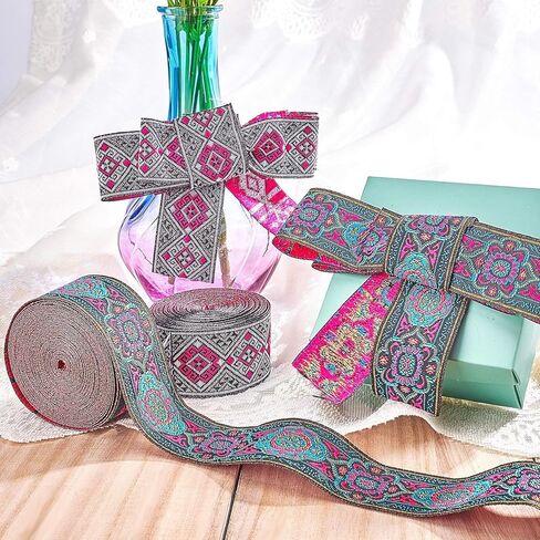 7 Yard Vintage Jacquard Ribbon 1 1/4 Inch Emobridered Woven Ribbon Floral Fabric Trim Fringe Boho Persian Tape for Eid Mubarak Ramadan Sewing Clothing Bag Embellishment Decorations in Saudi Arabia