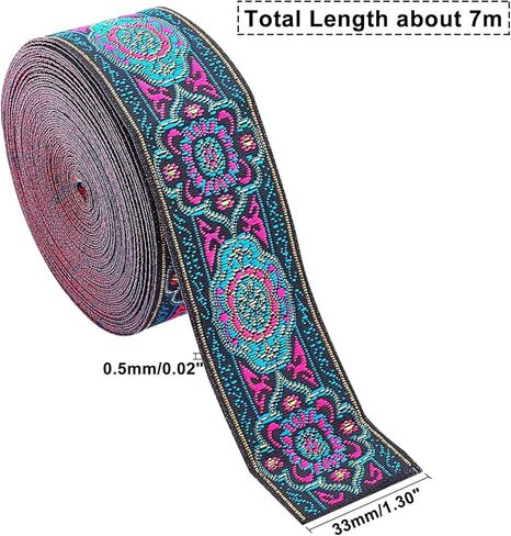 7 Yard Vintage Jacquard Ribbon 1 1/4 Inch Emobridered Woven Ribbon Floral Fabric Trim Fringe Boho Persian Tape for Eid Mubarak Ramadan Sewing Clothing Bag Embellishment Decorations in Saudi Arabia