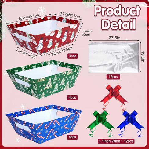 Jectivs 12 Sets Colorful Christmas Gift Basket Empty with Transparent Cellophane Bags, Cardboard Xmas Gift Box Bulk with Pull Bows Ribbons to Fill for Christmas Birthday Party Wrapping Gifts in Saudi Arabia