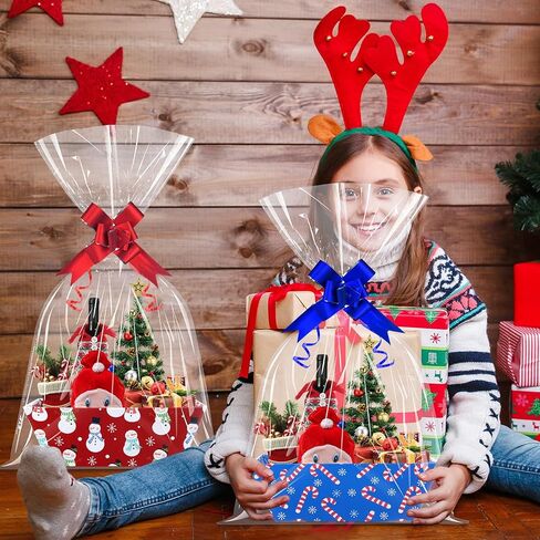 Jectivs 12 Sets Colorful Christmas Gift Basket Empty with Transparent Cellophane Bags, Cardboard Xmas Gift Box Bulk with Pull Bows Ribbons to Fill for Christmas Birthday Party Wrapping Gifts in Saudi Arabia