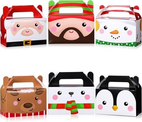 Faccito 18 Pcs Christmas Gift Boxes Bulk 3D Christmas Treat Theme Boxes for Cookie Goodie Snack Candy Favors Present with Handles Holiday Xmas Party Supplies(Face) in Saudi Arabia