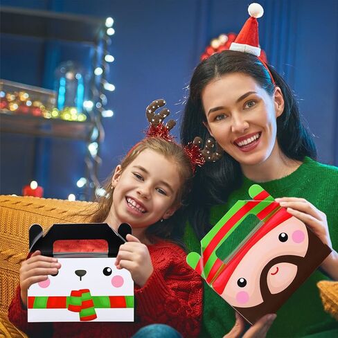 Faccito 18 Pcs Christmas Gift Boxes Bulk 3D Christmas Treat Theme Boxes for Cookie Goodie Snack Candy Favors Present with Handles Holiday Xmas Party Supplies(Face) in Saudi Arabia