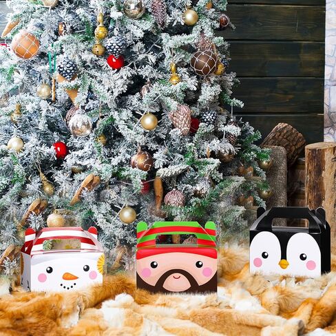 Faccito 18 Pcs Christmas Gift Boxes Bulk 3D Christmas Treat Theme Boxes for Cookie Goodie Snack Candy Favors Present with Handles Holiday Xmas Party Supplies(Face) in Saudi Arabia