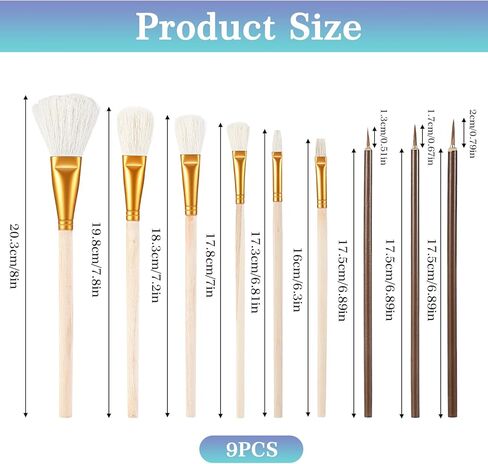 9 Pcs Mop Paint Brushes for Acrylic Painting Pottery Glazing Brushes Pottery Glaze Brushes Set with Wooden Handle Assorted Size Blending Brush for Acrylic Painting Glazing and Detailing in Saudi Arabia