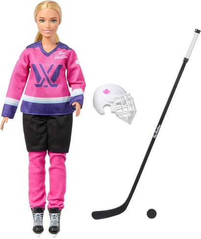 Tim Hortons Barbie PWHL 2025 Fashion Doll in Pink, Purple, & Teal Hockey Jersey, Includes Hockey Stick, Puck, and Helmet in Saudi Arabia