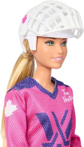 Tim Hortons Barbie PWHL 2025 Fashion Doll in Pink, Purple, & Teal Hockey Jersey, Includes Hockey Stick, Puck, and Helmet in Saudi Arabia