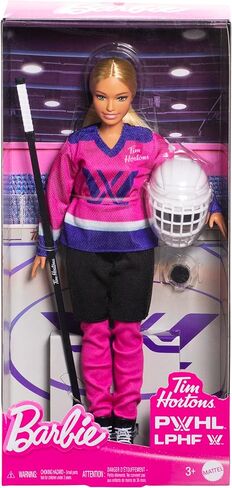 Tim Hortons Barbie PWHL 2025 Fashion Doll in Pink, Purple, & Teal Hockey Jersey, Includes Hockey Stick, Puck, and Helmet in Saudi Arabia