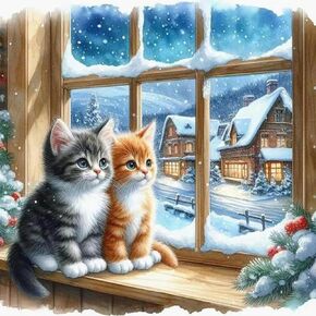 AMORARS Cat Diamond Art Kits for Adults - 5D Winter Diamond Painting Kit for Beginners - DIY Full Drill Round Gem Art Paintings and Crafts for Christmas Gift Home Wall Decoration, 12x12Inch in Kuwait
