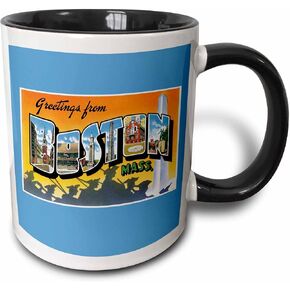 3dRose Greetings from Boston Mass Scenic Postcard Reproduction Two Tone Mug, 11 oz, Black in Kuwait