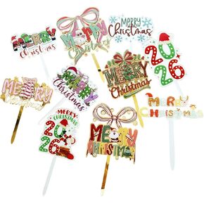10 Pcs Christmas Cake Toppers 2026, Acrylic Merry Christmas Cake Decorations Set, Holiday Party Supplies, Colorful Ins Style Festive Cake Picks for Xmas Party, Winter Celebration & Dessert Decor in Saudi Arabia