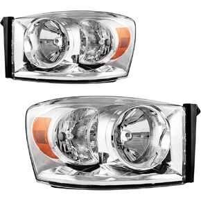 مجموعة المصابيح الأمامية PHILTOP مناسبة لـ 2006 2007 2008 Dodge Ram 1500، 2006-2009 Ram 2500، 2006-2009 Ram 3500، غلاف كروم شفاف عدسة عاكسة كهرمانية، مصابيح أمامية هالوجين (جانب السائق + الراكب) in Kuwait