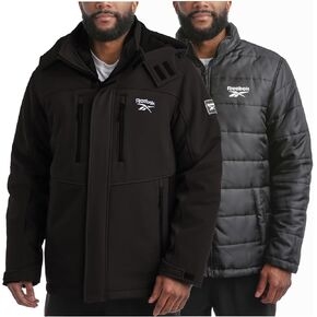 معطف شتوي للرجال من ريبوك – سترة سوفت شيل مع معطف منتفخ قابل للإزالة – ​​سترة تزلج نظامية للرجال (M-XXL) in Kuwait