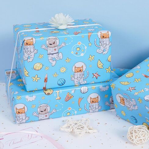 RayofSun Gift Wrapping Paper For Girls And Boys,Cool And Cute Cats Designs,Kids Happy Birthday Wrapping Paper Roll,Suitable For Birthdays,Parties,Baby Showers,17 Inch X 120 Inch Per Roll. in Kuwait