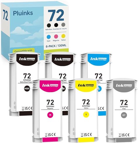 72 Ink Cartridge Replacement for HP 72 Ink Cartridge Work with HP DesignJet T1100 T770 T790 T795 T610 T620 T1120 T1200 T1300 T2300 Printer (130-ml, 6 Packs) in Saudi Arabia
