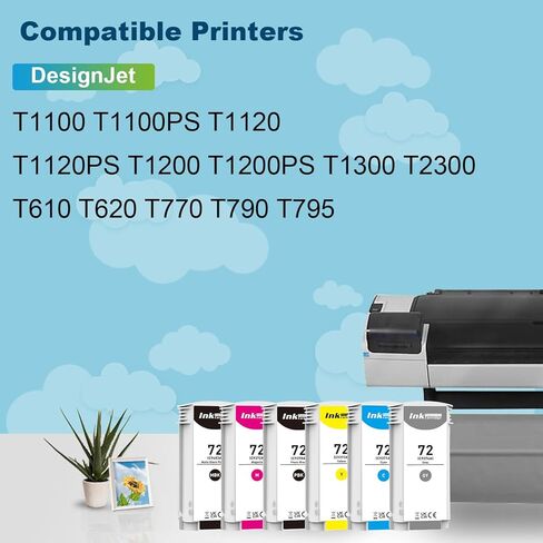 72 Ink Cartridge Replacement for HP 72 Ink Cartridge Work with HP DesignJet T1100 T770 T790 T795 T610 T620 T1120 T1200 T1300 T2300 Printer (130-ml, 6 Packs) in Saudi Arabia